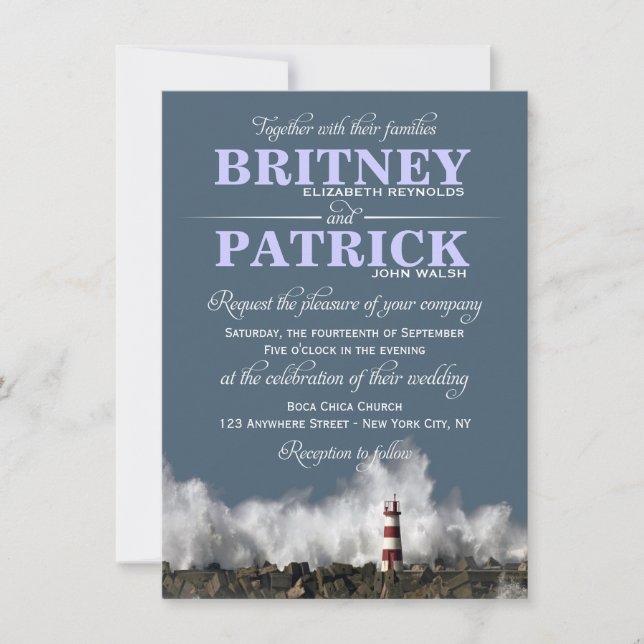 Lighthouse Nautical Themed Wedding Invitations (Front)