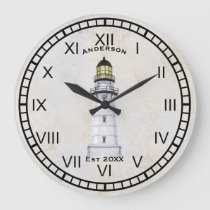 Lighthouse Nautical Wall Clock Gray Grunge