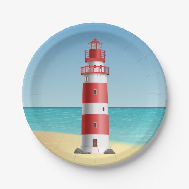 Lighthouse Nautical Wedding Beach Summer Ocean Paper Plates (Front)