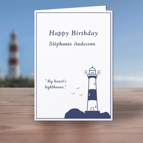 Lighthouse Navy Blue Birthday Card 