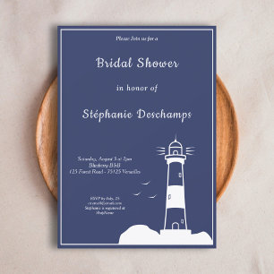 Lighthouse Navy Blue Bridal Shower Invitation