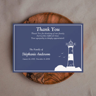 Lighthouse Navy Blue Funeral Thank You Note Card