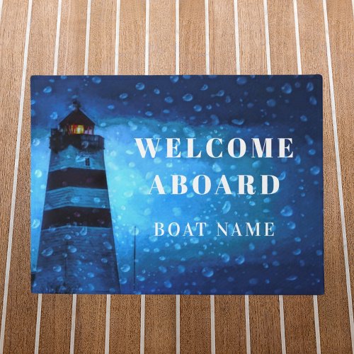 Lighthouse navy blue night welcome aboard doormat