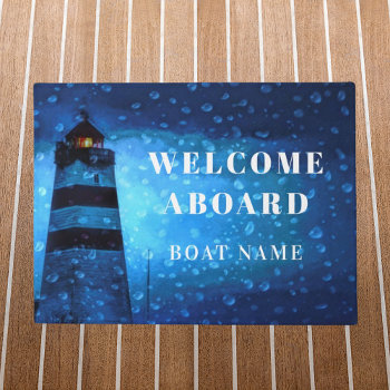 Lighthouse Navy Blue Night Welcome Aboard Doormat by Nordic_designs at Zazzle