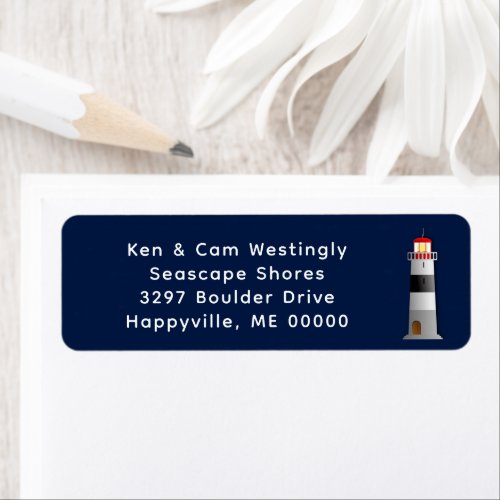 Lighthouse Navy Blue Return Address labels