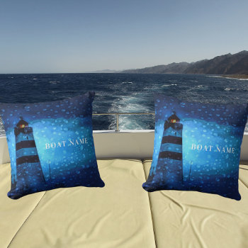 Lighthouse Navy Blue Stormy Night Boat Name Throw Pillow by Nordic_designs at Zazzle
