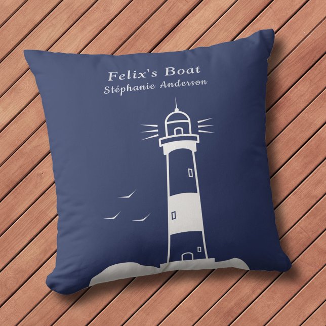Lighthouse Navy Blue Throw Pillow (Lighthouse Navy Blue Pillow)