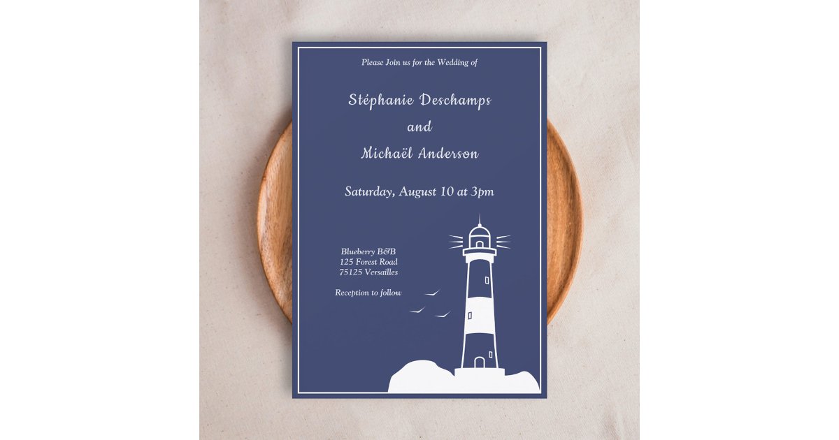 Lighthouse Navy Blue Wedding Invitation | Zazzle