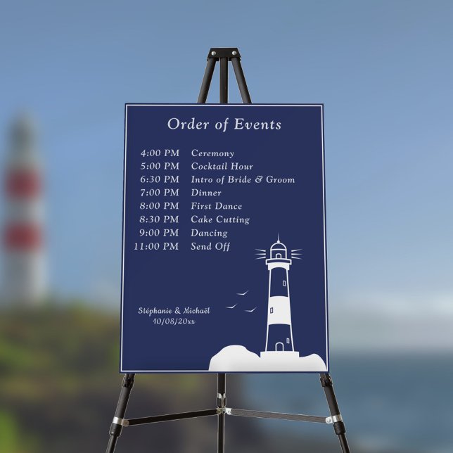 Lighthouse Navy Blue Wedding Order of Events Foam Board (Lighthouse Navy Blue Wedding Order of Events Foam Board)