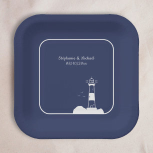 Lighthouse Navy Blue Wedding Paper Plates