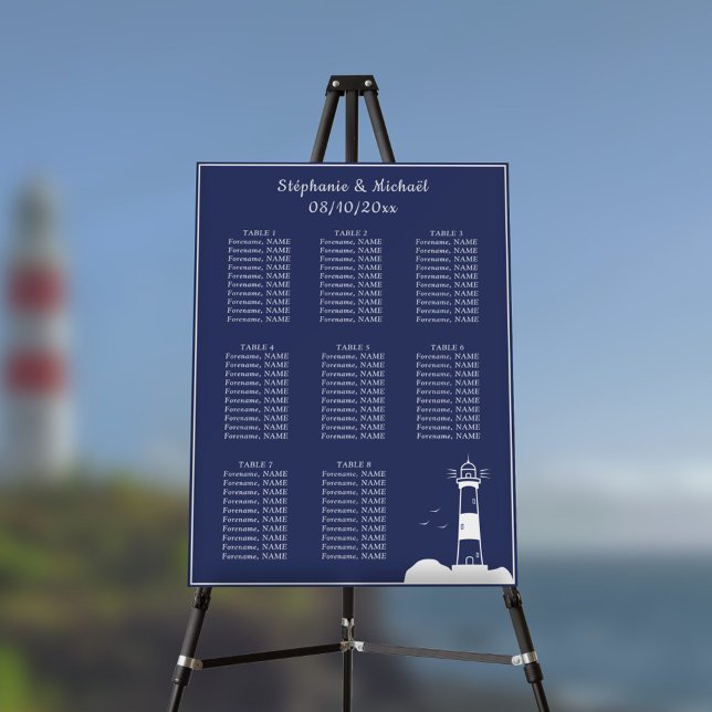 Lighthouse Navy Blue Wedding Seating Charts Foam Board (Lighthouse Navy Blue Wedding Seating Charts Foam Board)