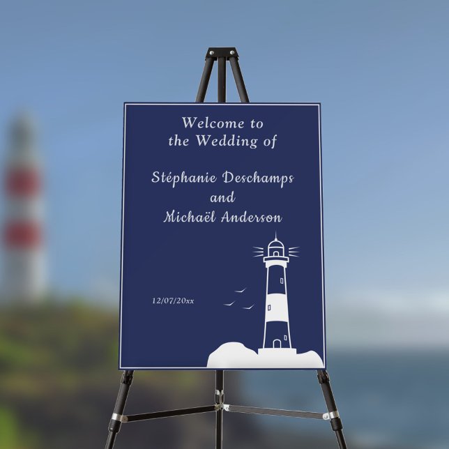 Lighthouse Navy Blue Wedding Welcome Foam Board (Lighthouse Navy Blue Wedding Welcome Foam Board)