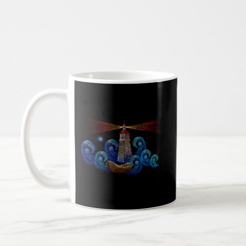 Lighthouse Night Sky Boat And Sea Nautical Coffee Mug