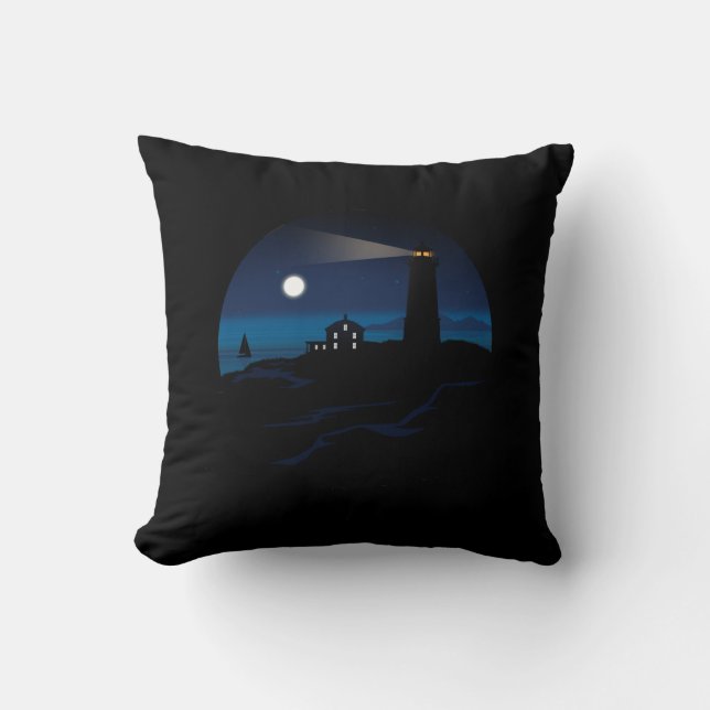 Lighthouse - Night  Throw Pillow (Front)