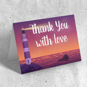 Lighthouse Ocean Beach Nautical Wedding Thank You Cards