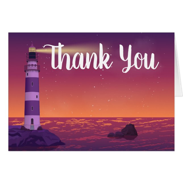 Lighthouse Ocean Beach Nautical Wedding Thank You Cards (Front Horizontal)