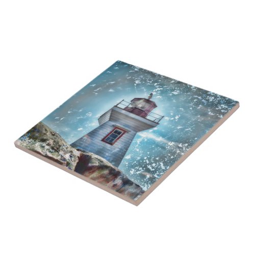 Lighthouse Ocean Blue Nautical Rustic Coastal Ceramic Tile