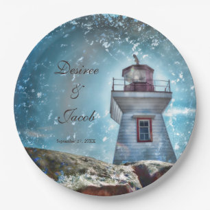 Lighthouse Ocean Blue Nautical Rustic Coastal Paper Plates
