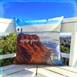 Lighthouse Ocean Cliff Photo Choose Your Own Path Throw Pillow