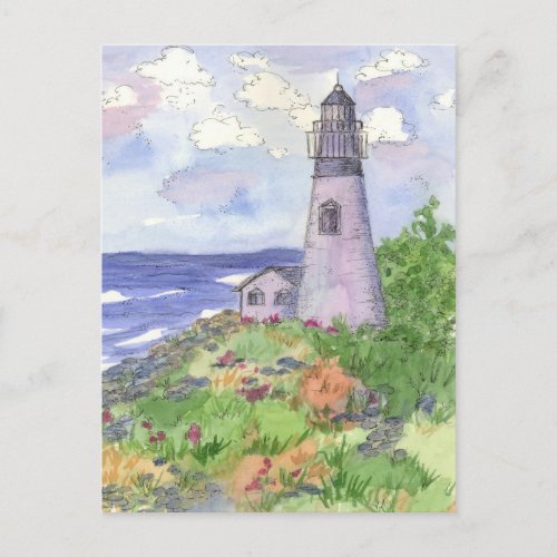 Lighthouse Ocean Flower Meadow Postcard