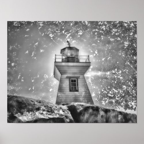 Lighthouse Ocean Nautical Black And White Coastal Poster