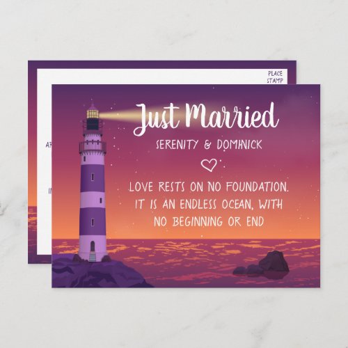 Lighthouse Ocean Nautical Just Married Wedding Announcement Postcard