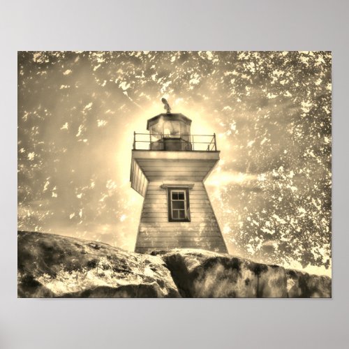 Lighthouse Ocean Nautical Sepia Rustic Coastal Poster