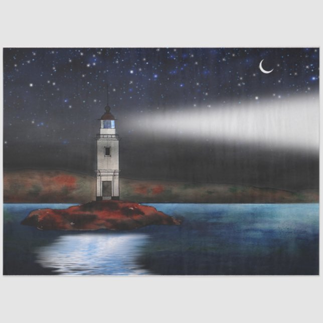 Lighthouse Ocean Night Decoupage Tissue Paper (Front)