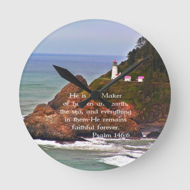 Lighthouse Ocean Sea Christian Creationarts Round Clock (Front)