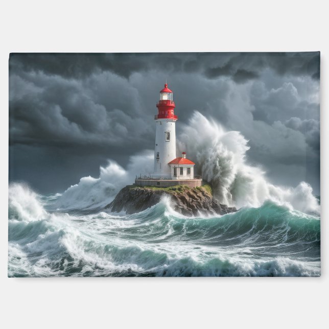Lighthouse Ocean Storm Majestic Powerful Wave Magnet (Front)