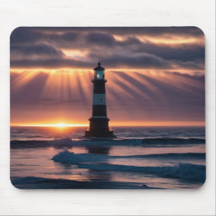 Lighthouse Ocean Sunset Mouse Pad
