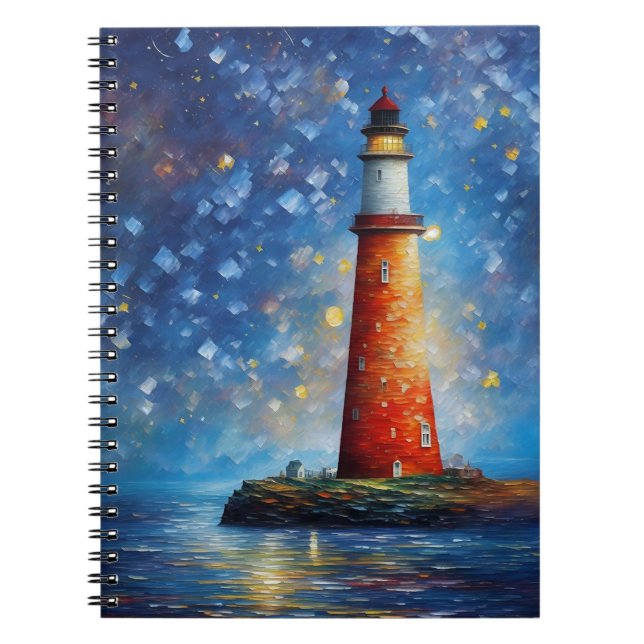Lighthouse Ocean Sunset Painting Notebook (Front)