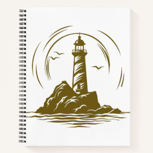 Lighthouse Ocean World Travel Adventure Vector Art Notebook