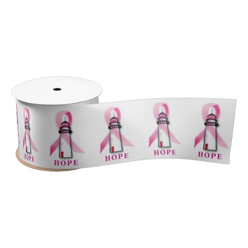 Lighthouse of Hope Breast Cancer Awareness 3 Inch Satin Ribbon