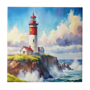 Lighthouse on a Cliff Ceramic Tile