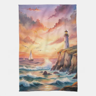 Lighthouse on a Cliff Kitchen Towel
