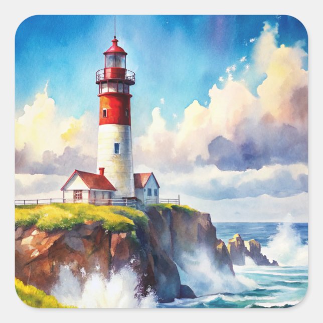Lighthouse on a Cliff Square Sticker (Front)