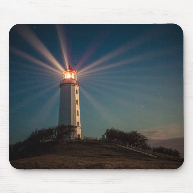 Lighthouse on a Hill Shining at Night Mouse Pad (Front)