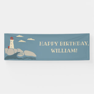 Lighthouse on a Rocky Coast Seaside Banner