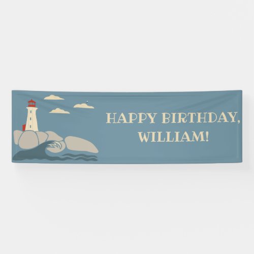 Lighthouse on a Rocky Coast Seaside Banner