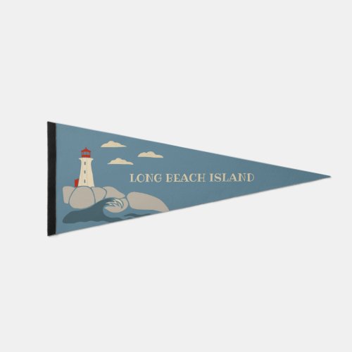 Lighthouse on a Rocky Coast Seaside Custom Text Pennant Flag