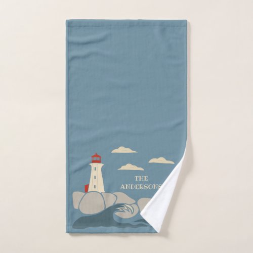 Lighthouse on a Rocky Coast Seaside Hand Towel