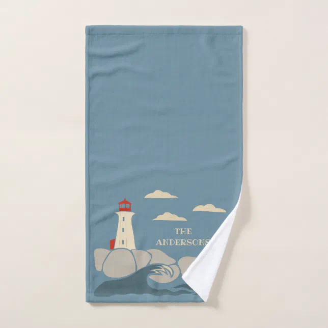 Lighthouse on a Rocky Coast Seaside Hand Towel | Zazzle