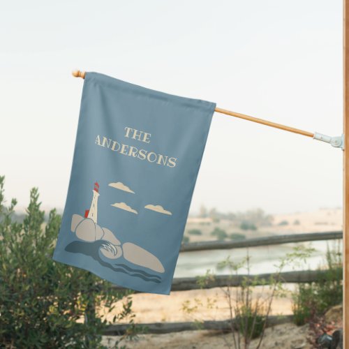 Lighthouse on a Rocky Coast Seaside House Flag