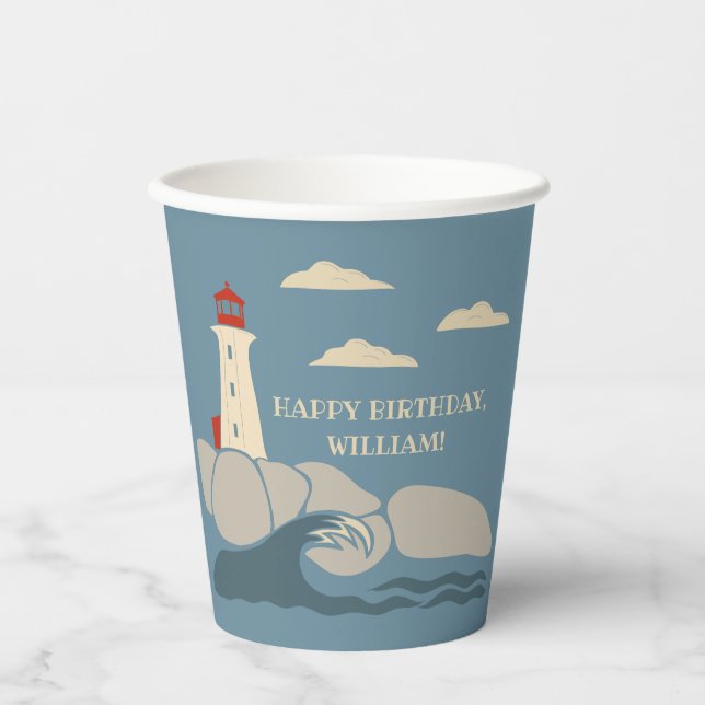 Lighthouse on a Rocky Coast Seaside Paper Cups (Front)
