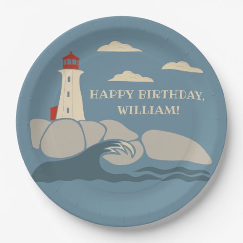 Lighthouse on a Rocky Coast Seaside Paper Plates