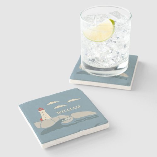 Lighthouse on a Rocky Coast Seaside Stone Coaster