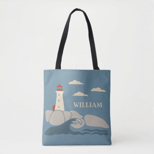 Lighthouse on a Rocky Coast Seaside Tote Bag