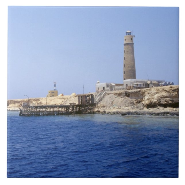 Lighthouse on Brother Islands, Red Sea, Egypt Tile (Front)
