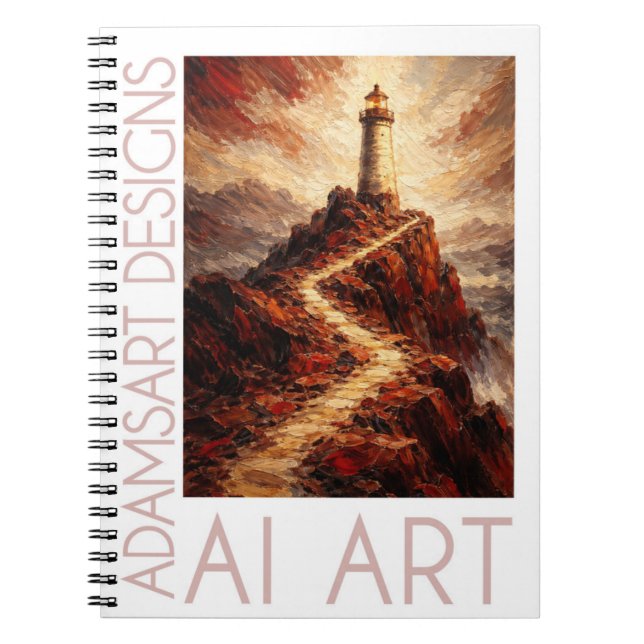 Lighthouse on Fiery Cliffs – Dramatic Pathway Notebook (Front)